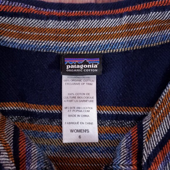 Patagonia Womens Size 6 Long Sleeved Fjord Flannel Shirt Blue Striped Button Up - Picture 13 of 16